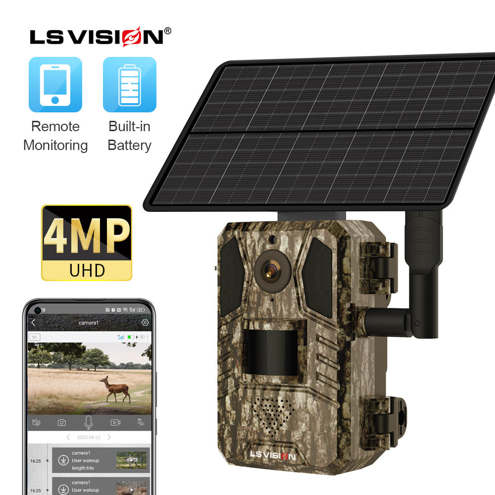 LS VISION 4MP Outdoor 4G Trail Camera Wireless Sim Card IP66 Solar Battery Powered hunting camera 4g