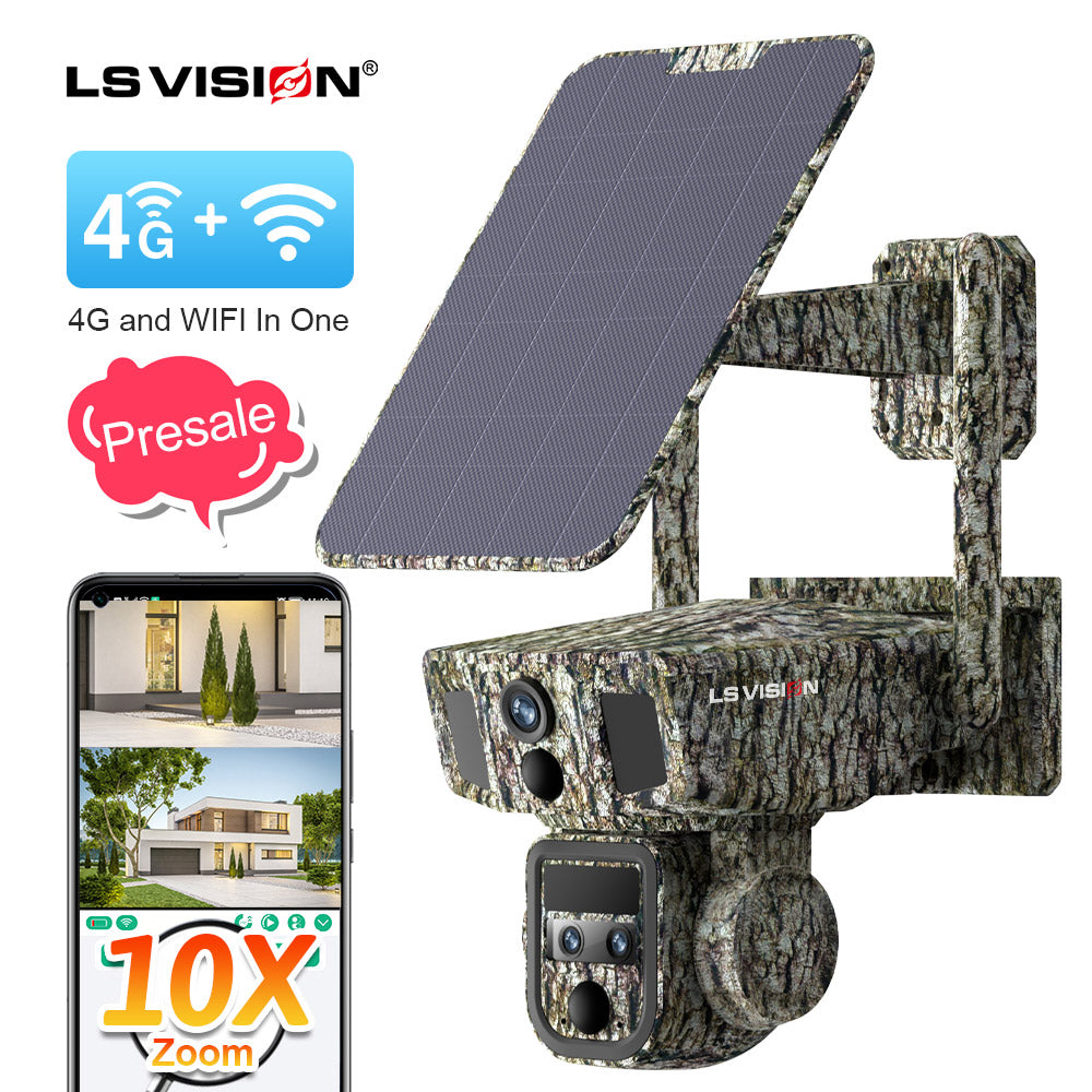 LS VISION smart home outdoor 10X Optical Zoom ip wireless security ai CCTV solar powered wifi ptz surveillance Hunting camera