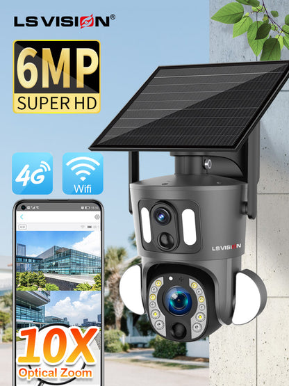 LS VISION 2024 Hot Selling 3K Dual Lens Solar PTZ Camera Indoor Outdoor Use 4G WiFi IP Network Technology with CMOS Sensor