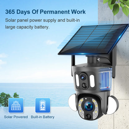 LS VISION 2024 Hot Selling 3K Dual Lens Solar PTZ Camera Indoor Outdoor Use 4G WiFi IP Network Technology with CMOS Sensor