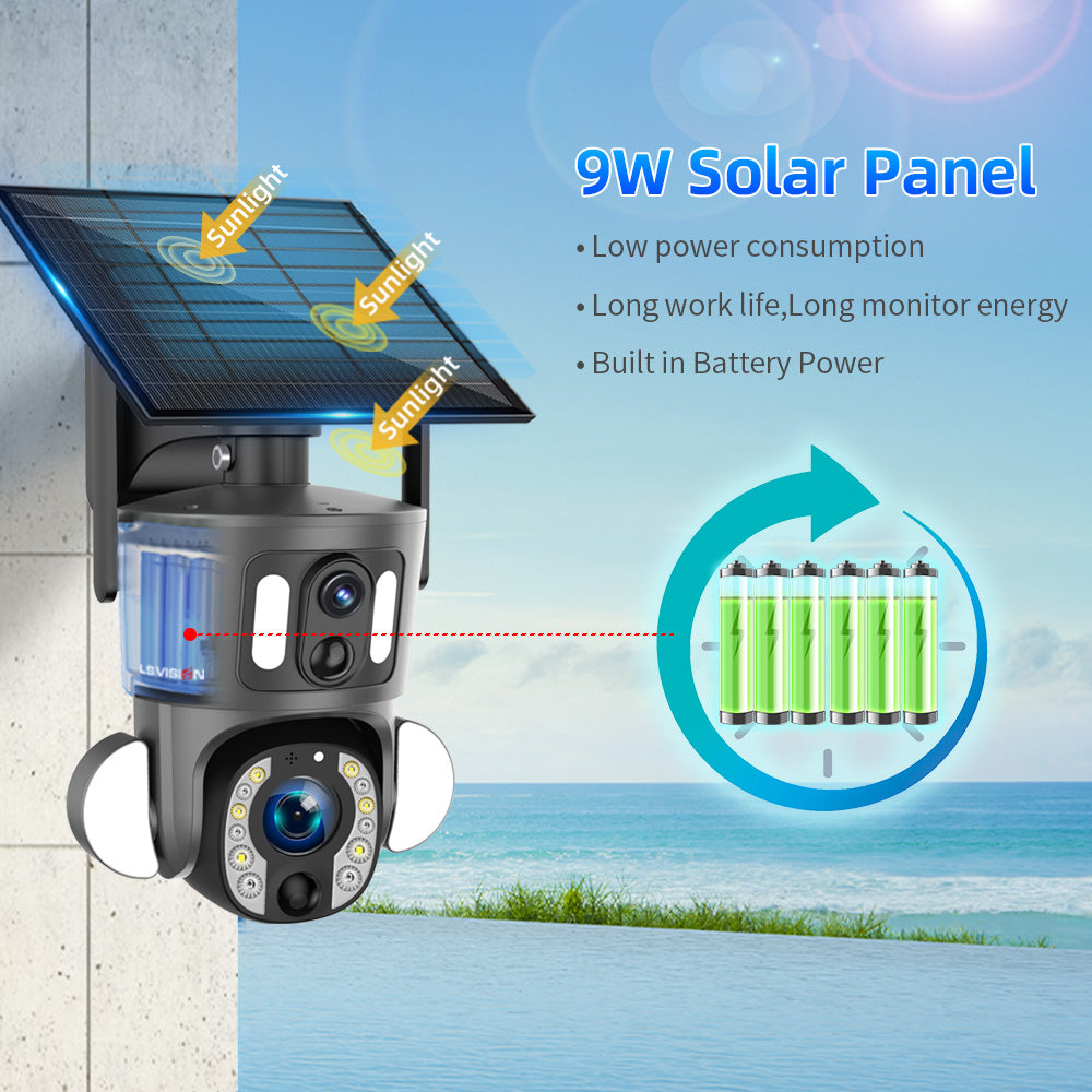 LS VISION 2024 Hot Selling 3K Dual Lens Solar PTZ Camera Indoor Outdoor Use 4G WiFi IP Network Technology with CMOS Sensor