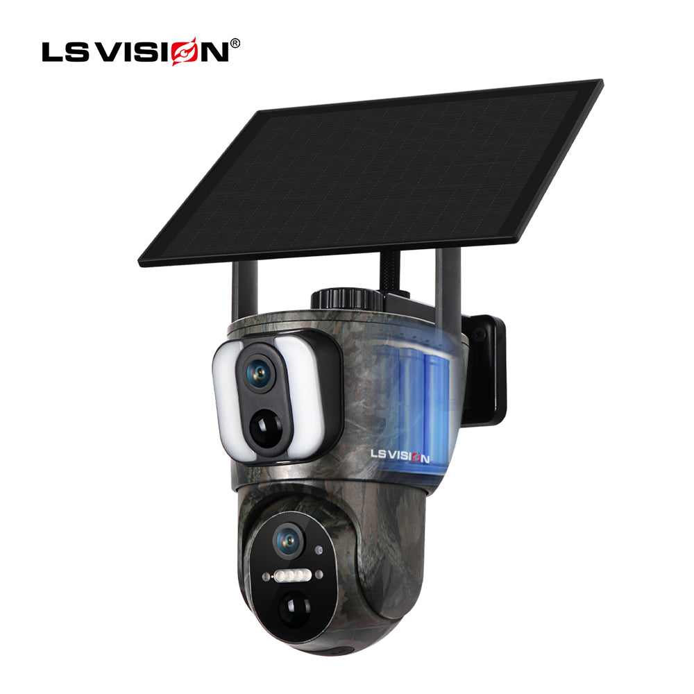 LS VISION Manufacturer 4K 4G LTE Solar Battery Hunting Camouflage Camera Wireless Outdoor Powered Dual Lens PTZ Security Camera